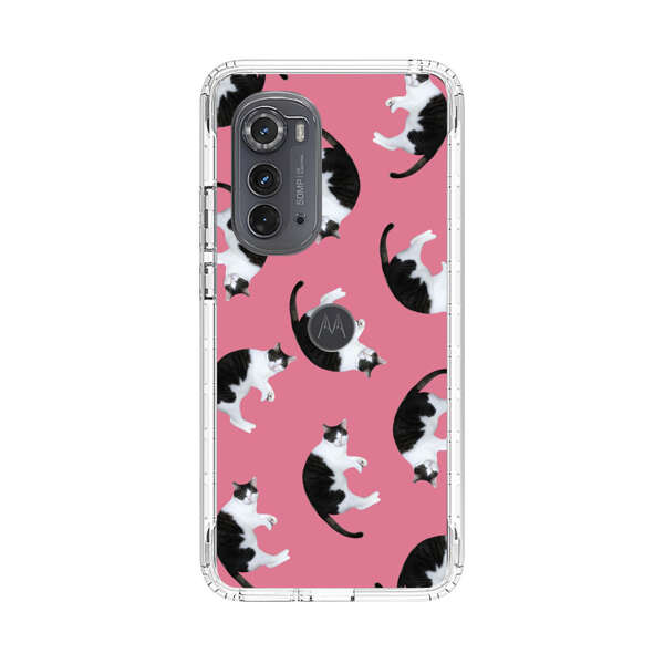 Black and White Cats Pattern on Pink Background Motorola Edge (2022) Case
