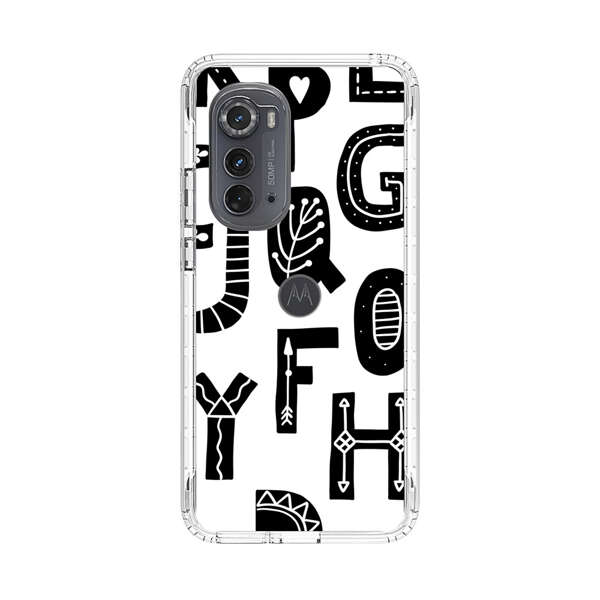 Black and White Hand-Drawn Alphabet Letters Pattern Motorola Edge (2022) Case