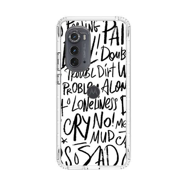 Black and White Negative Words Pattern Motorola Edge (2022) Case