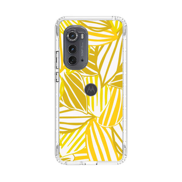 Bright Yellow Striped Tropical Leaves Pattern Motorola Edge (2022) Case
