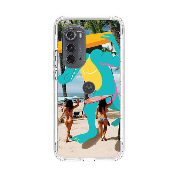 Cartoon Alligator Carrying Surfboards on Beach Motorola Edge (2022) Case