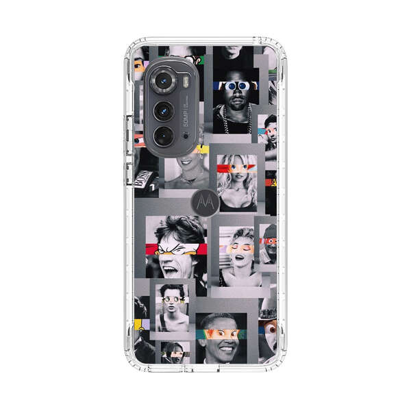 Creative Collage of Iconic Black and White Portraits with Cartoon Eyes Motorola Edge (2022) Case