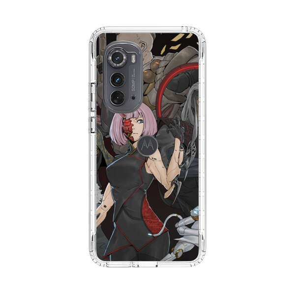 Futuristic Cyberpunk Warriors and Robotic Cat in Dynamic Pose Motorola Edge (2022) Case