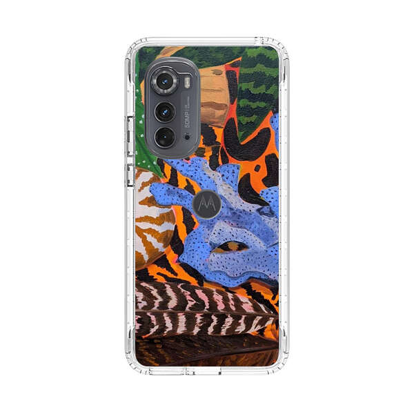 Tropical Coral Seashell Feathers on Tiger Pattern Motorola Edge (2022) Case