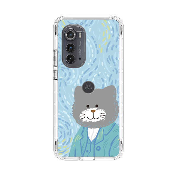 Whimsical Gray Cat with Starry Night Background Motorola Edge (2022) Case