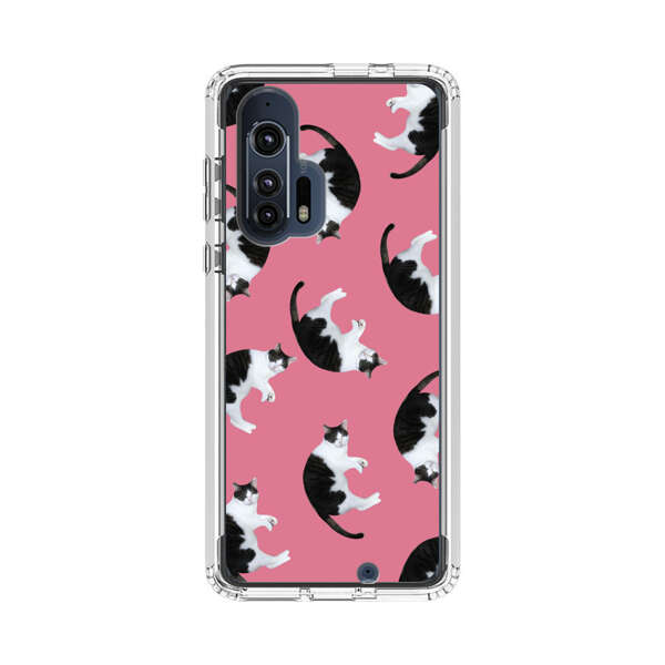 Black and White Cats Pattern on Pink Background Motorola Edge Plus (2020) Case