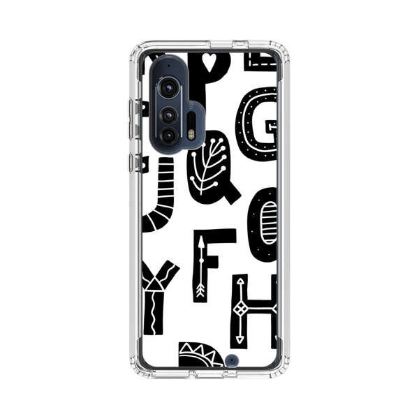 Black and White Hand-Drawn Alphabet Letters Pattern Motorola Edge Plus (2020) Case