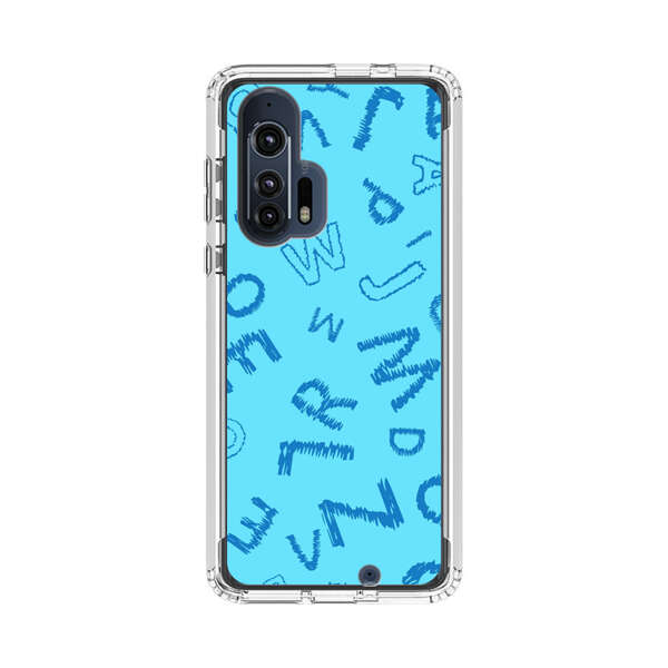 Blue background with random sketched alphabet letters Motorola Edge Plus (2020) Case