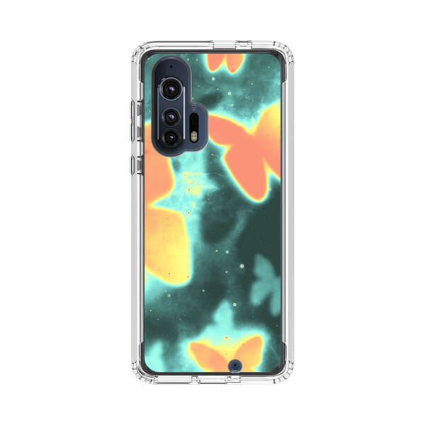 Bright Glowing Orange Butterflies Blue Background Motorola Edge Plus (2020) Case