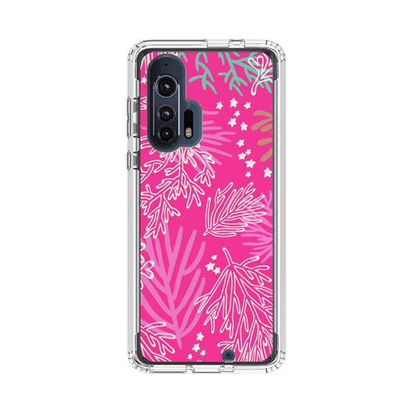 Bright Pink Tropical Leaf Pattern Motorola Edge Plus (2020) Case