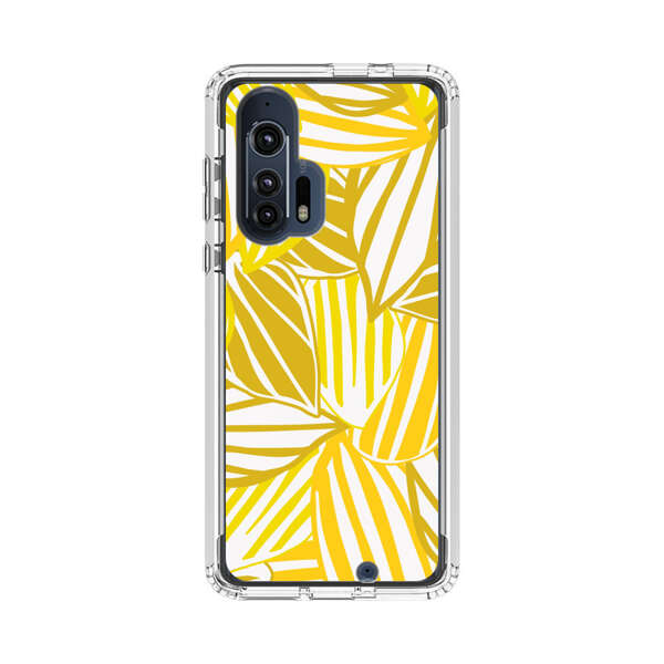 Bright Yellow Striped Tropical Leaves Pattern Motorola Edge Plus (2020) Case