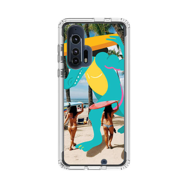 Cartoon Alligator Carrying Surfboards on Beach Motorola Edge Plus (2020) Case
