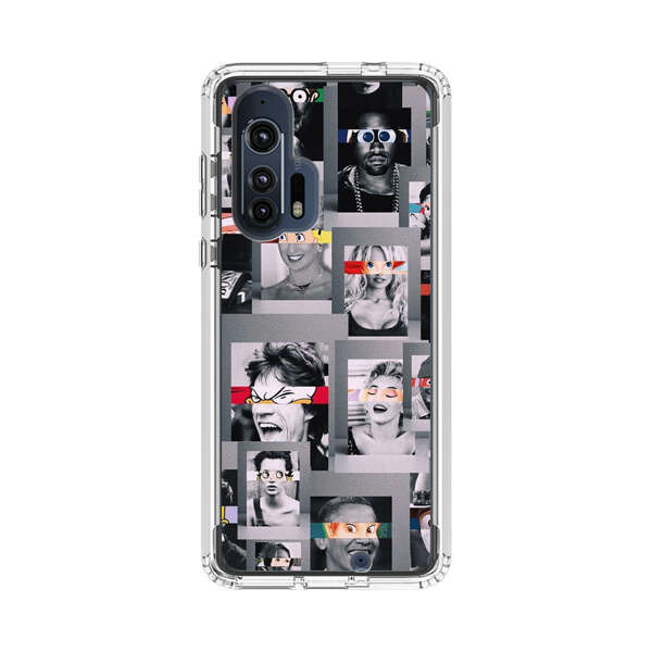 Creative Collage of Iconic Black and White Portraits with Cartoon Eyes Motorola Edge Plus (2020) Case
