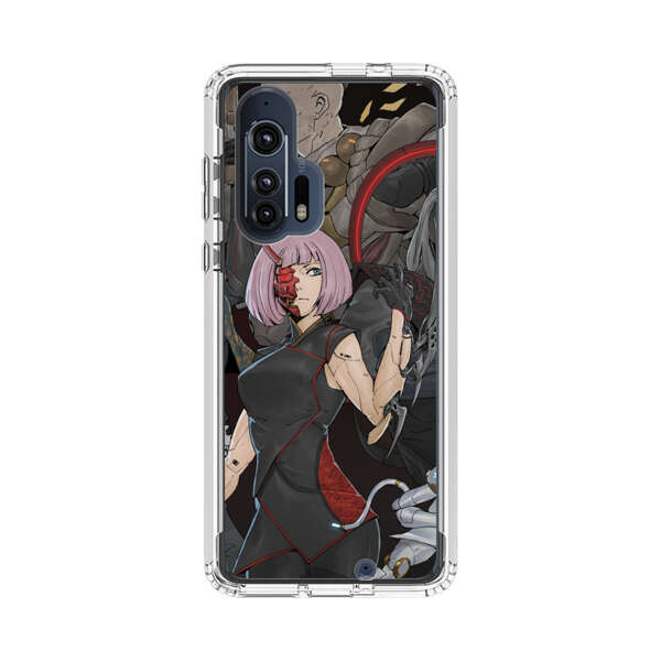 Futuristic Cyberpunk Warriors and Robotic Cat in Dynamic Pose Motorola Edge Plus (2020) Case