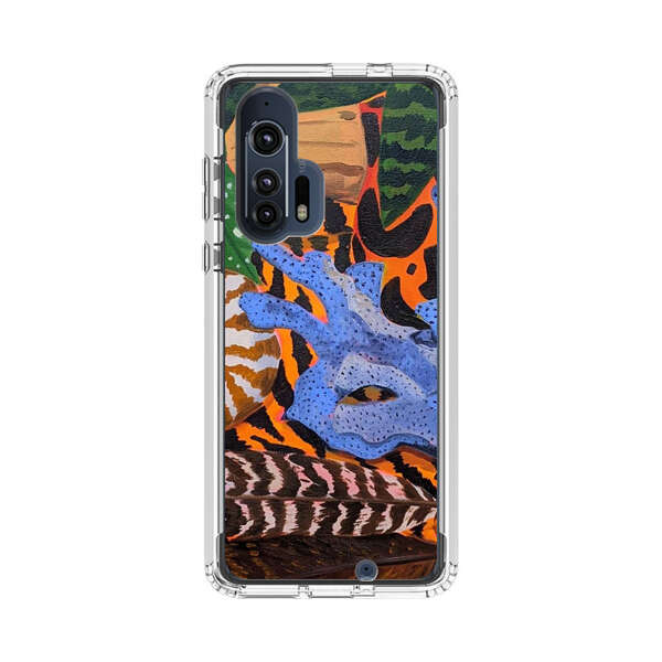 Tropical Coral Seashell Feathers on Tiger Pattern Motorola Edge Plus (2020) Case