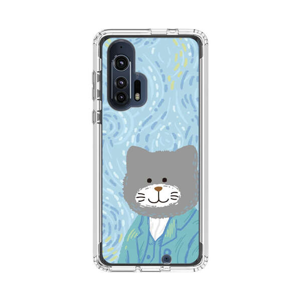 Whimsical Gray Cat with Starry Night Background Motorola Edge Plus (2020) Case