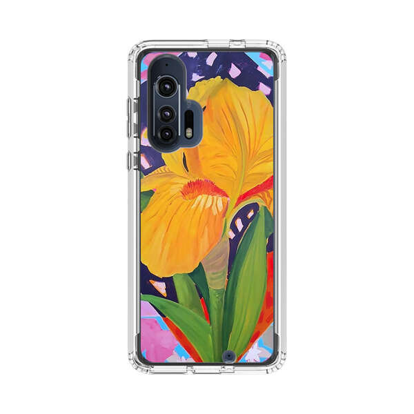 Yellow Iris Flower with Colorful Patchwork Background Motorola Edge Plus (2020) Case