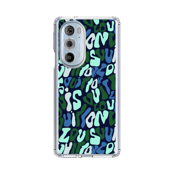 Abstract Layered Text Pattern in Blue and Green Motorola Edge Plus (2022) Case
