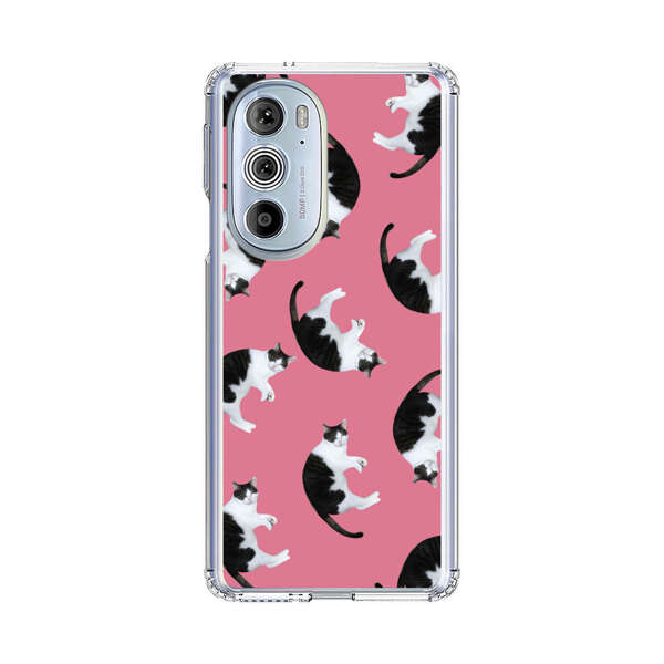 Black and White Cats Pattern on Pink Background Motorola Edge Plus (2022) Case