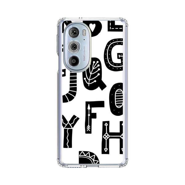 Black and White Hand-Drawn Alphabet Letters Pattern Motorola Edge Plus (2022) Case