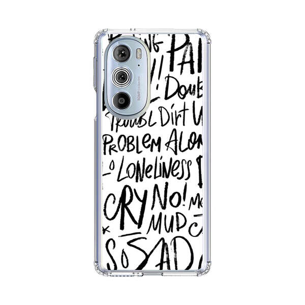 Black and White Negative Words Pattern Motorola Edge Plus (2022) Case