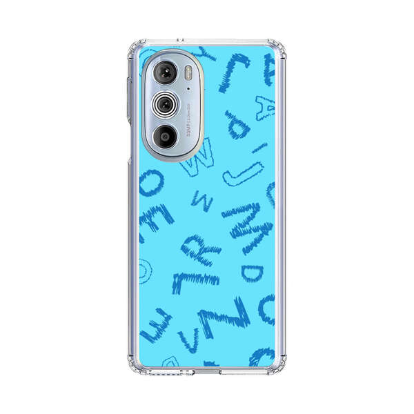 Blue background with random sketched alphabet letters Motorola Edge Plus (2022) Case