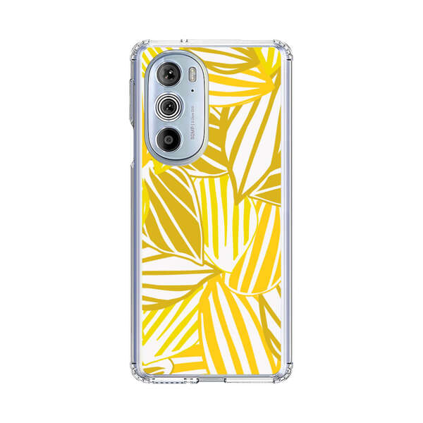 Bright Yellow Striped Tropical Leaves Pattern Motorola Edge Plus (2022) Case
