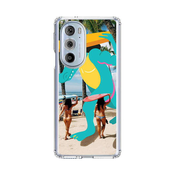 Cartoon Alligator Carrying Surfboards on Beach Motorola Edge Plus (2022) Case