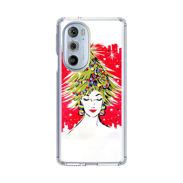 Christmas Tree Hair Woman Red Background Motorola Edge Plus (2022) Case