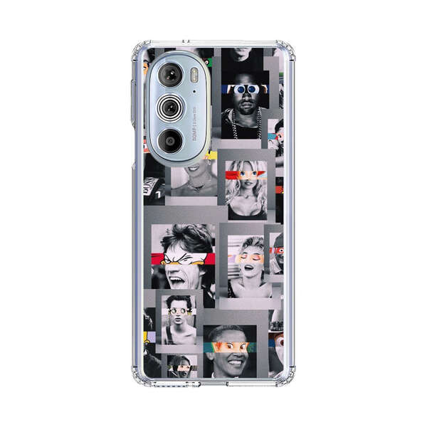 Creative Collage of Iconic Black and White Portraits with Cartoon Eyes Motorola Edge Plus (2022) Case