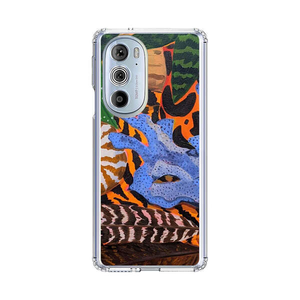 Tropical Coral Seashell Feathers on Tiger Pattern Motorola Edge Plus (2022) Case