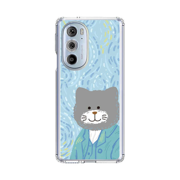 Whimsical Gray Cat with Starry Night Background Motorola Edge Plus (2022) Case