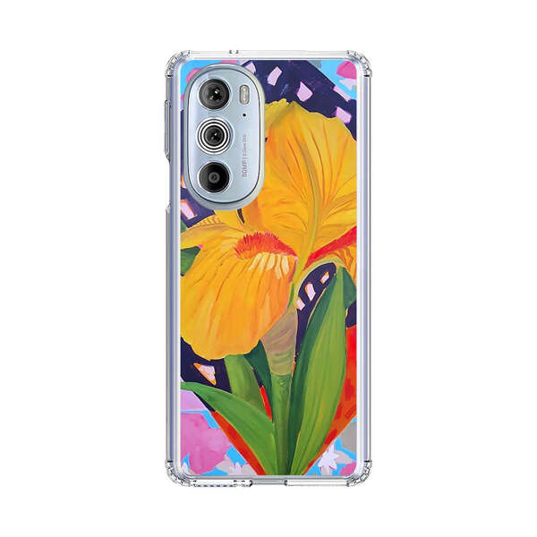 Yellow Iris Flower with Colorful Patchwork Background Motorola Edge Plus (2022) Case