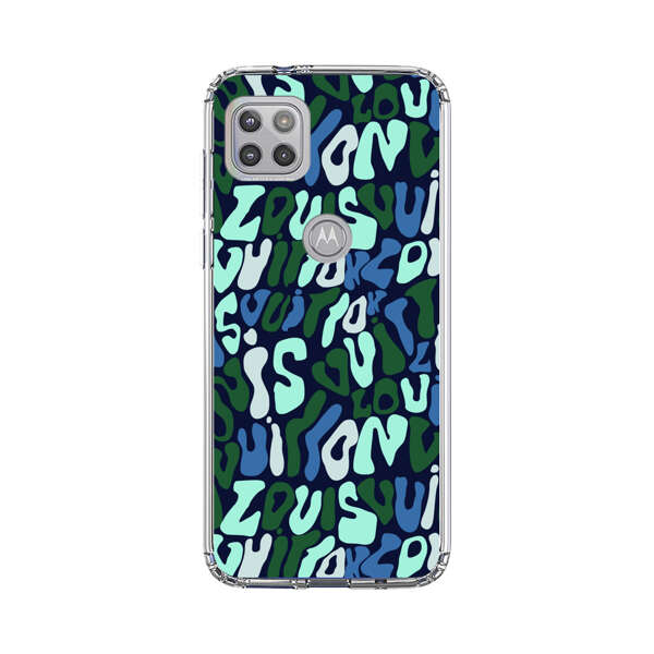 Abstract Layered Text Pattern in Blue and Green Motorola Moto G 5G (2020) Case