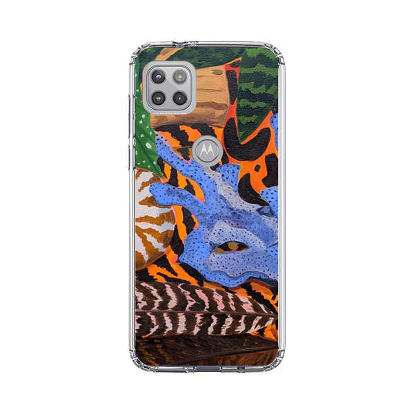 Tropical Coral Seashell Feathers on Tiger Pattern Motorola Moto G 5G (2020) Case