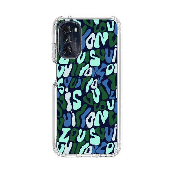 Abstract Layered Text Pattern in Blue and Green Motorola Moto G 5G (2022) Case