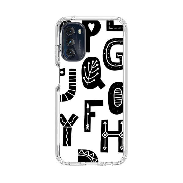 Black and White Hand-Drawn Alphabet Letters Pattern Motorola Moto G 5G (2022) Case
