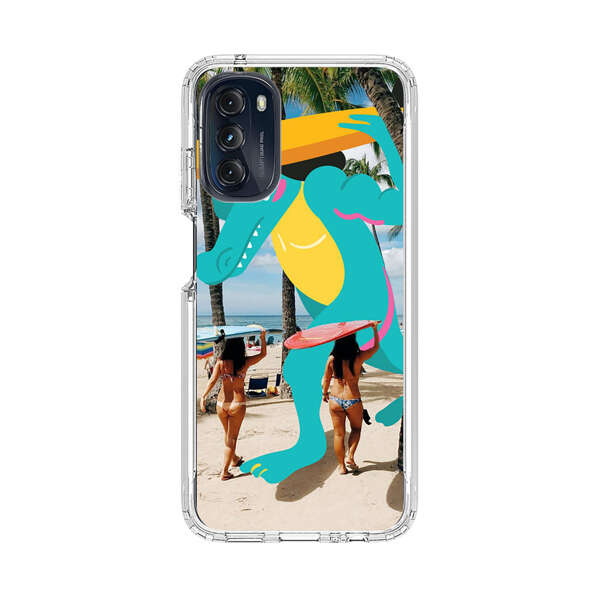 Cartoon Alligator Carrying Surfboards on Beach Motorola Moto G 5G (2022) Case