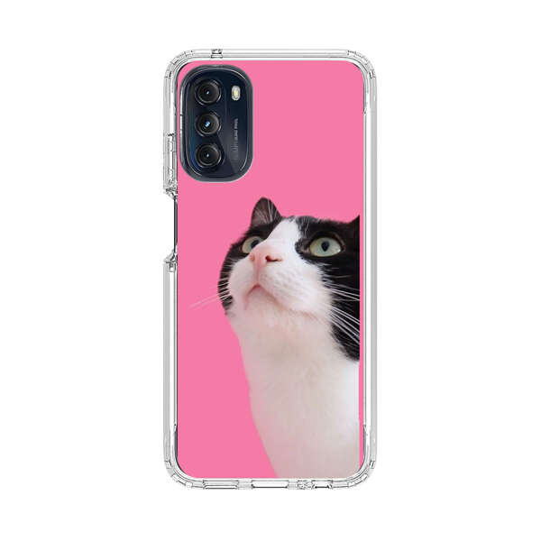 Curious Black and White Cat on Pink Background Motorola Moto G 5G (2022) Case