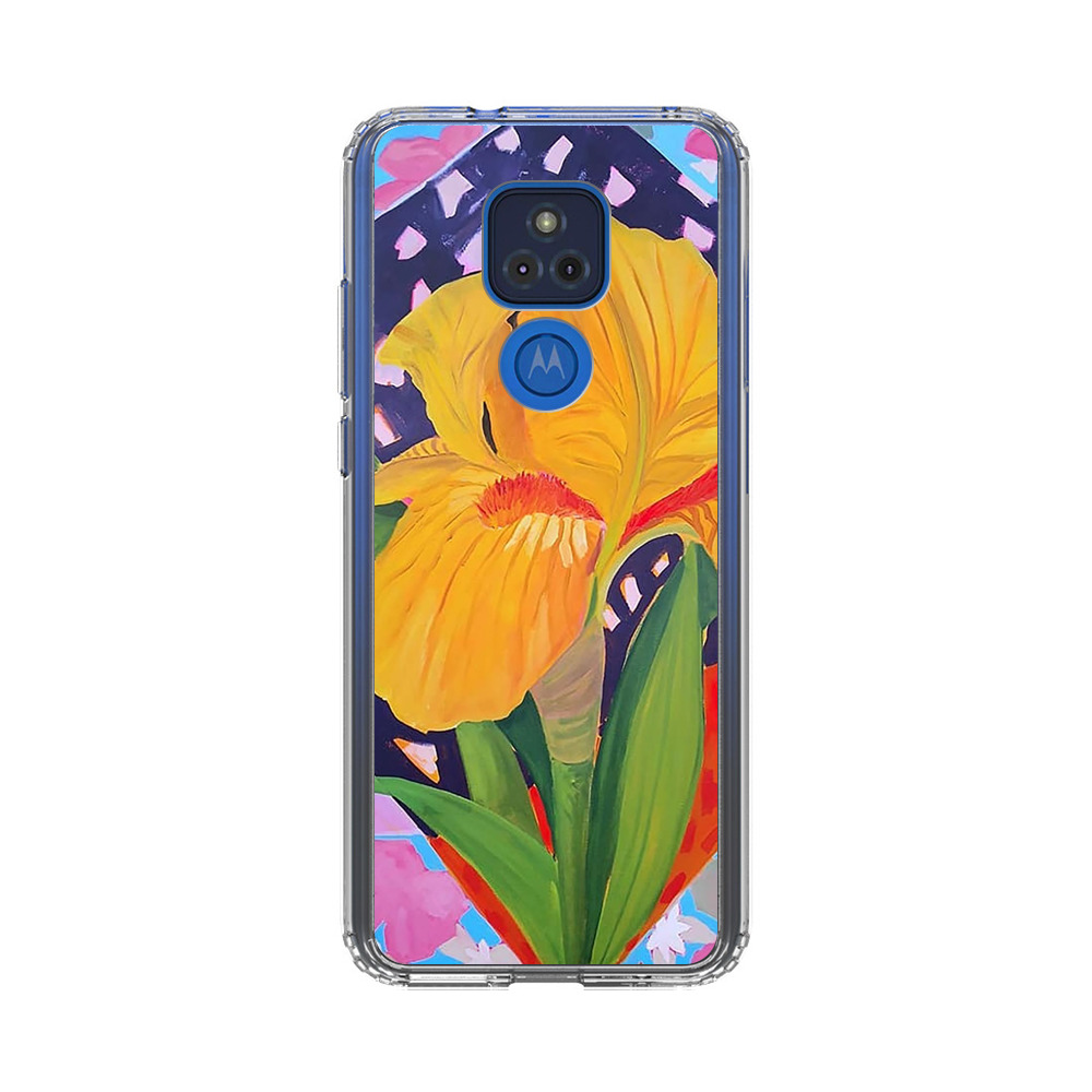 Yellow Iris Flower with Colorful Patchwork Background Motorola Moto G Play (2021) Case