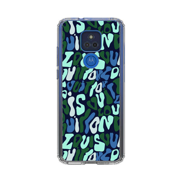 Abstract Layered Text Pattern in Blue and Green Motorola Moto G Play (2021) Case