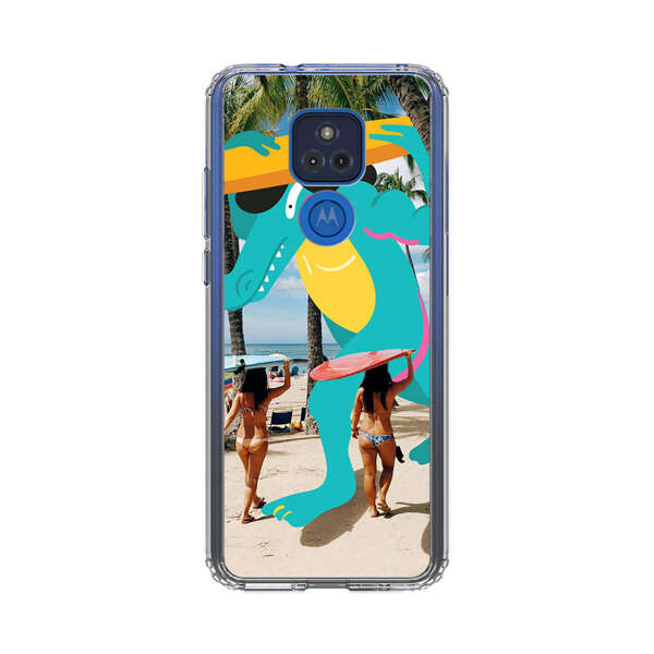 Cartoon Alligator Carrying Surfboards on Beach Motorola Moto G Play (2021) Case