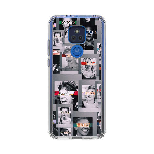 Creative Collage of Iconic Black and White Portraits with Cartoon Eyes Motorola Moto G Play (2021) Case