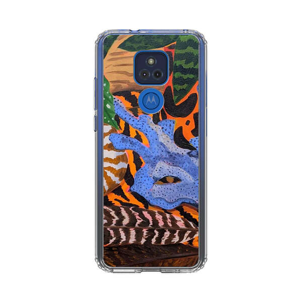 Tropical Coral Seashell Feathers on Tiger Pattern Motorola Moto G Play (2021) Case