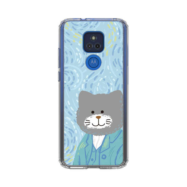 Whimsical Gray Cat with Starry Night Background Motorola Moto G Play (2021) Case