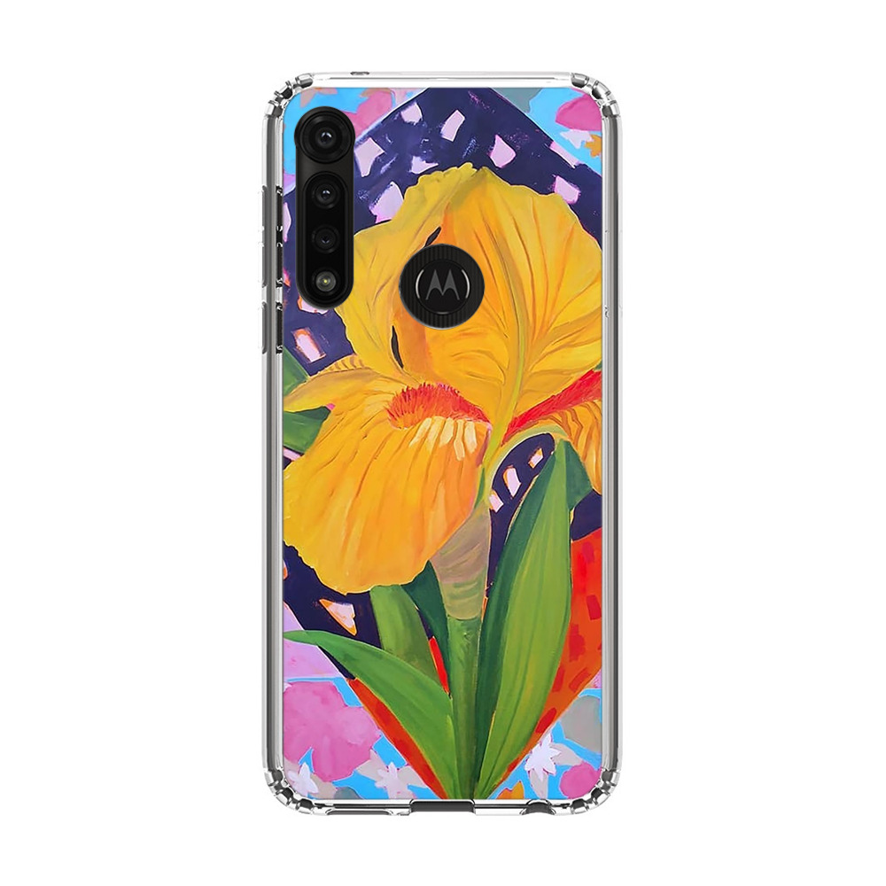Yellow Iris Flower with Colorful Patchwork Background Motorola Moto G Power (2020) Case