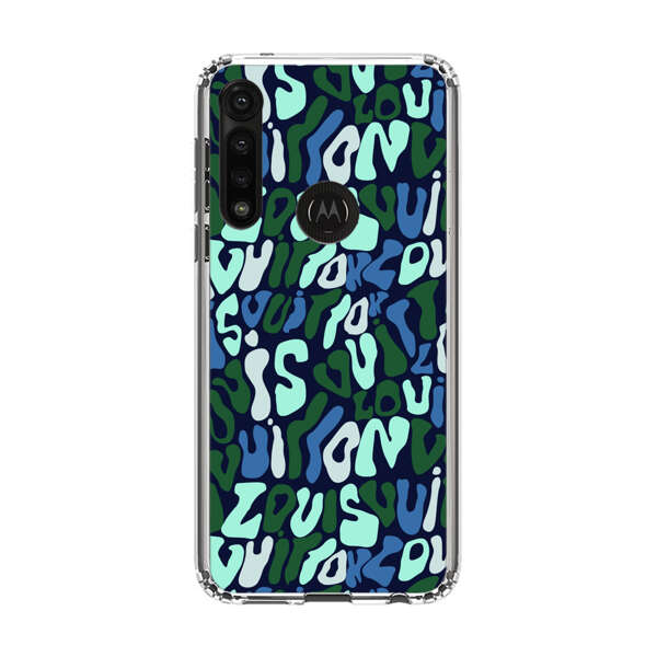Abstract Layered Text Pattern in Blue and Green Motorola Moto G Power (2020) Case