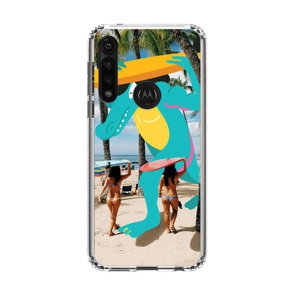 Cartoon Alligator Carrying Surfboards on Beach Motorola Moto G Power (2020) Case