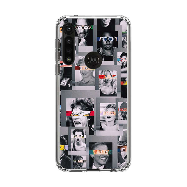 Creative Collage of Iconic Black and White Portraits with Cartoon Eyes Motorola Moto G Power (2020) Case