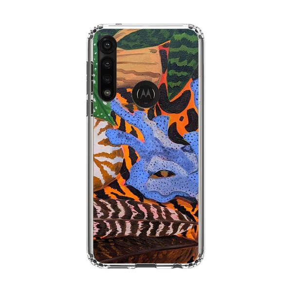 Tropical Coral Seashell Feathers on Tiger Pattern Motorola Moto G Power (2020) Case